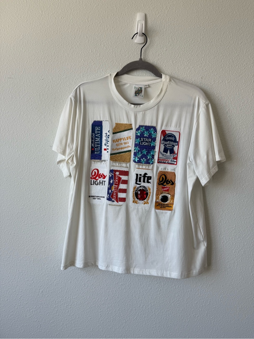 Queen of Sparkles White Sequin & Bead Embellished Graphic Tee - Picture 2 of 6